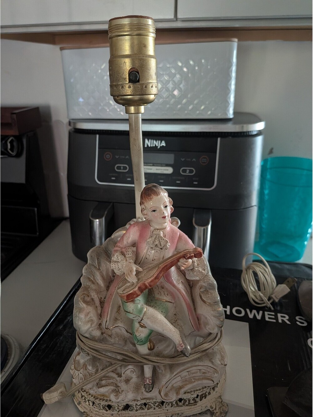 Porcelain Figurine Table Lamp Base, Multicolor, Corded, Rotary, 12" x 6"